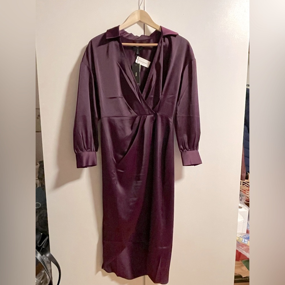 NWT Banana Republic SATIN COLLAR-WRAP MIDI DRESS SIZE Petite 6